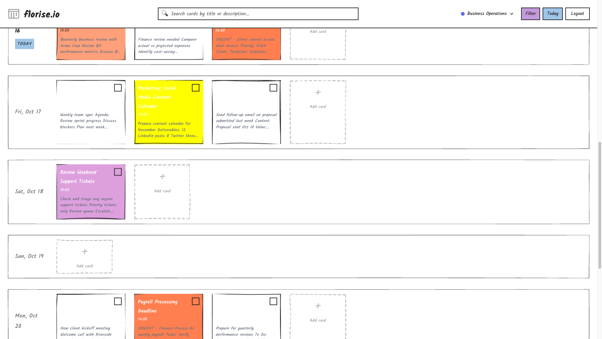 Two-day business calendar focus