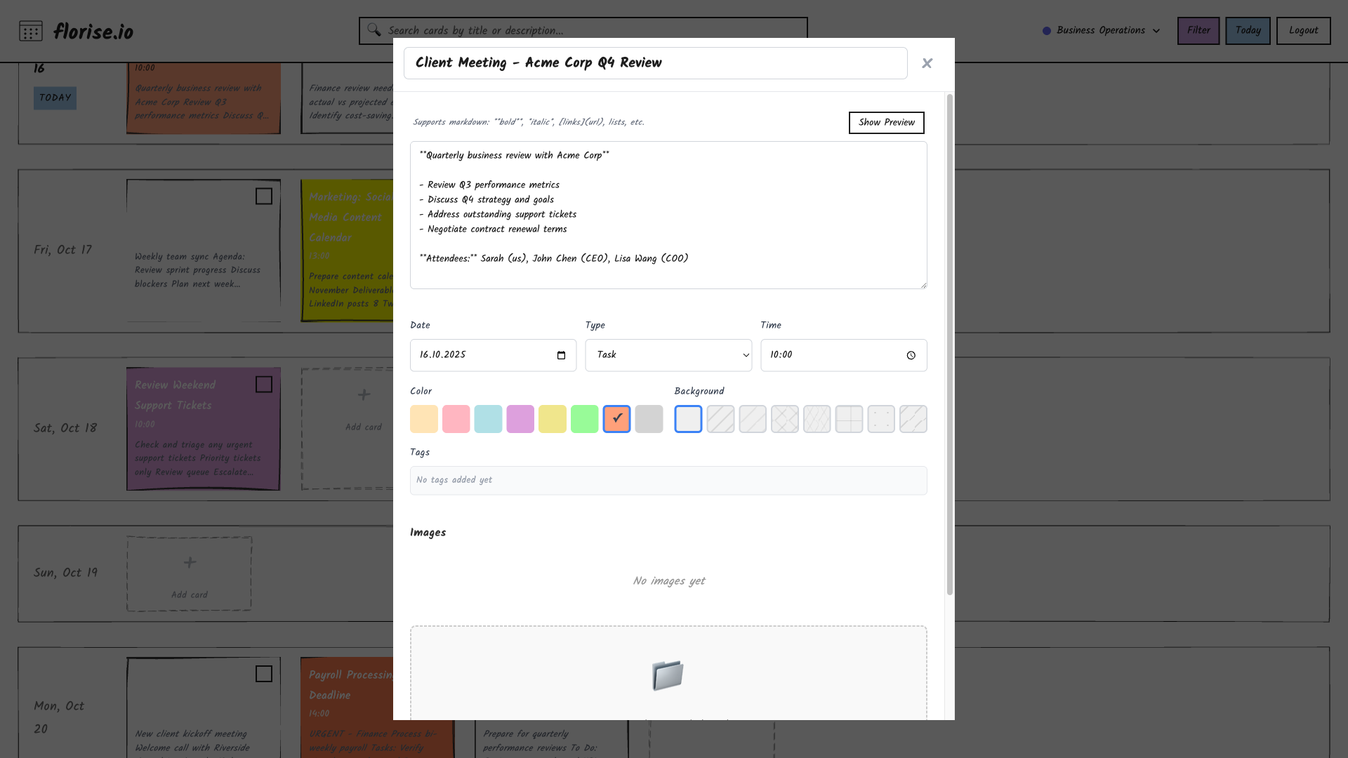Detailed business card with rich information
