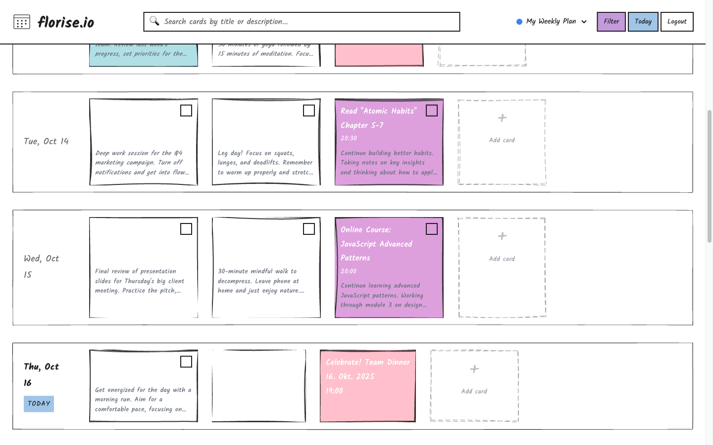 Balanced lifestyle week overview