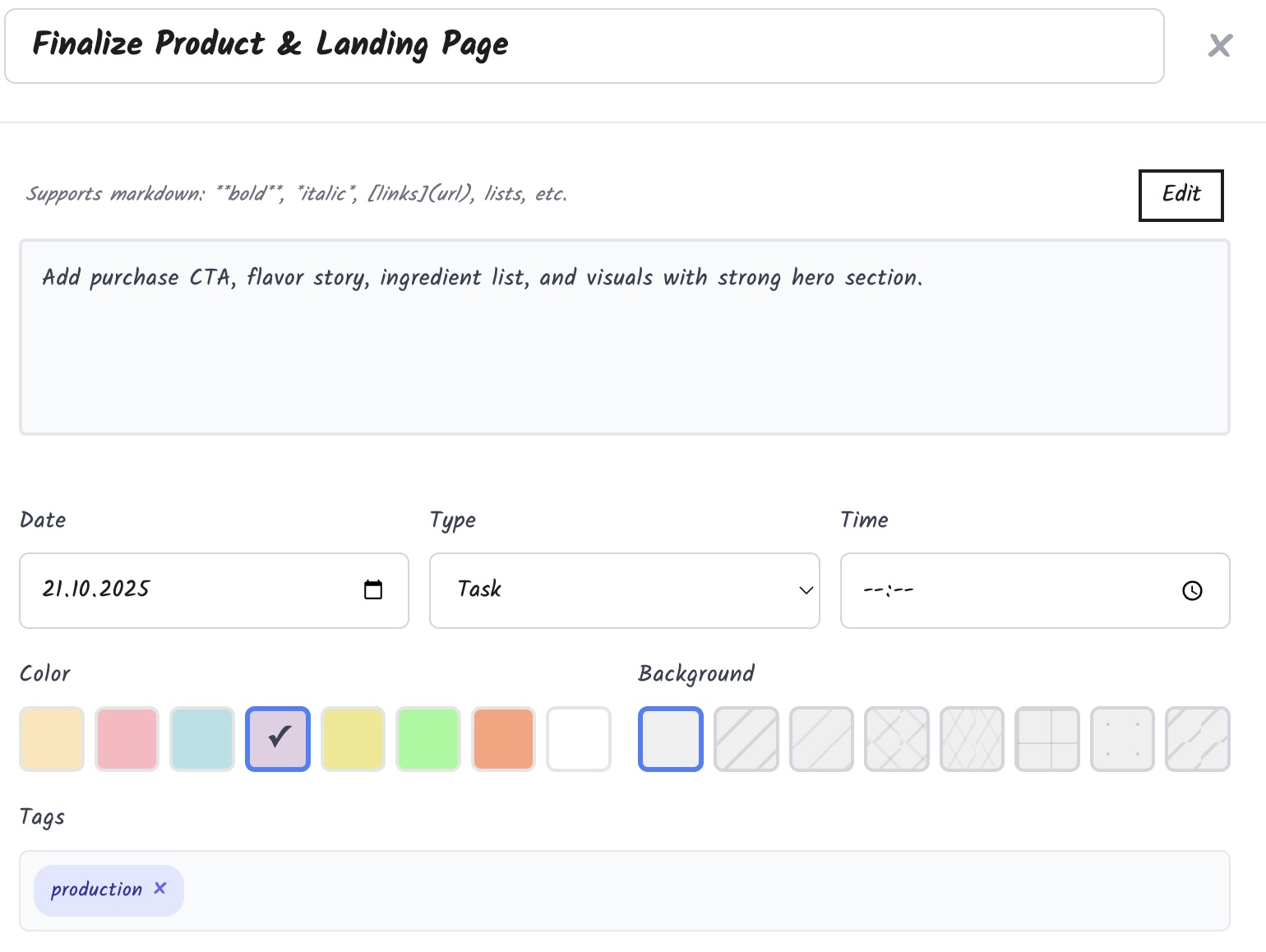 Card customization with colors and styles